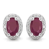 1.23 CTW RUBY 10K SOLID WHITE GOLD EARRING WITH 0.01 CTW DIAMOND ACCENTS