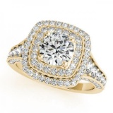 CERTIFIED 18K YELLOW GOLD 1.53 CT G-H/VS-SI1 DIAMOND HALO ENGAGEMENT RING