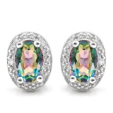 1.04 CTW GREEN MYSTIC QUARTZ 10K SOLID WHITE GOLD EARRING WITH 0.01 CTW DIAMOND ACCENTS