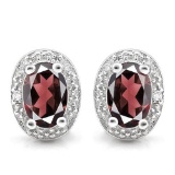 1.0 CTW GARNET 10K SOLID WHITE GOLD EARRING WITH 0.01 CTW DIAMOND ACCENTS