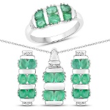 3.34 CTW Genuine Zambian Emerald and White Topaz .925 Sterling Silver 3 Piece Jewelry Set (Ring Earr