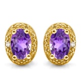 0.91 CTW AMETHYST 10K SOLID YELLOW GOLD EARRING WITH 0.01 CTW DIAMOND ACCENTS