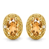 0.88 CTW DARK CITRINE 10K SOLID YELLOW GOLD EARRING WITH 0.01 CTW DIAMOND ACCENTS