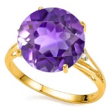 5.25 CTW GENUINE AMETHYST & GENUINE DIAMOND (2 PCS) 10KT SOLID YELLOW GOLD RING