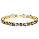 12.05 CT CREATED AMETHYST AND 12.05 CT CREATED MYSTICS 925 STERLING SILVER TENNIS BRACELET WITH GOLD