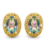 1.04 CTW GREEN MYSTIC QUARTZ 10K SOLID YELLOW GOLD EARRING WITH 0.01 CTW DIAMOND ACCENTS
