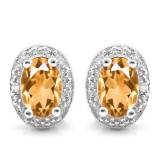 0.88 CTW DARK CITRINE 10K SOLID WHITE GOLD EARRING WITH 0.01 CTW DIAMOND ACCENTS