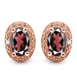 1.0 CTW GARNET 10K SOLID RED GOLD EARRING WITH 0.01 CTW DIAMOND ACCENTS