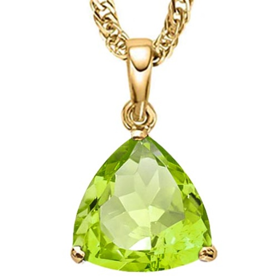 0.7 CTW PERIDOT 10K SOLID YELLOW GOLD TRILLION SHAPE PENDANT