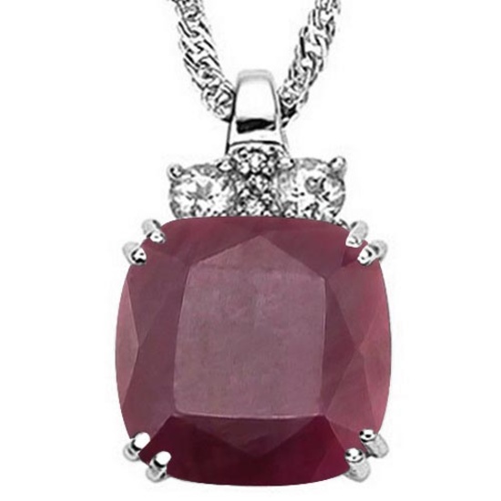 10.0 CTW GENUINE RUBY & 0.28 CTW WHITE TOPAZ & GENUINE DIAMOND (3 PCS) 10KT SOLID WHITE GOLD PENDANT