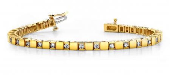 14K YELLOW GOLD 1 CTW G-H VS2/SI1 ALTERNATING DIAMOND BLOCK TENNIS BRACELET