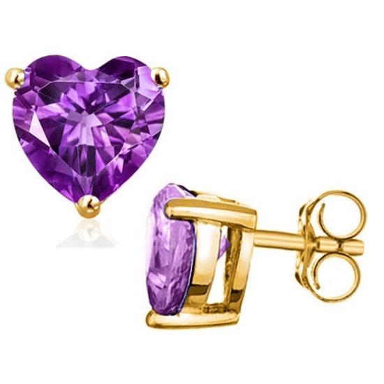 1.4 CTW AMETHYST 10K SOLID YELLOW GOLD HEART SHAPE EARRING