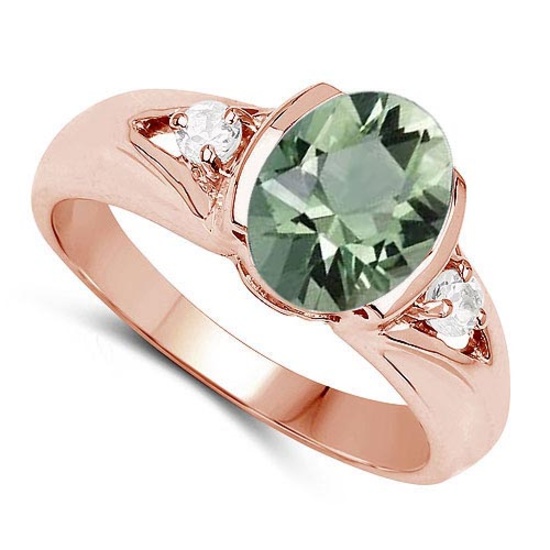 2.70 CTW Green Amethyst And Diamond 14K yellowGold Ring