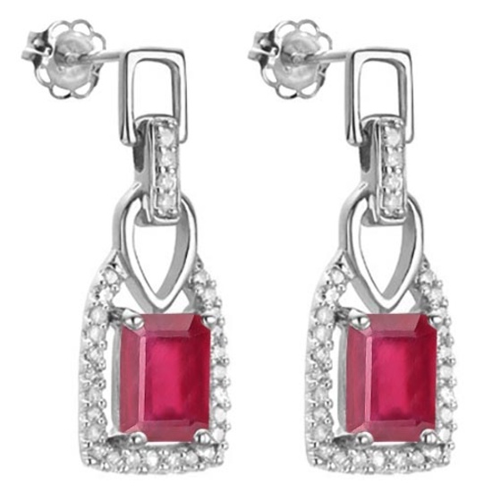 1 3/5 CTW AFRICAN RUBY 925 STERLING SILVER EARRINGS