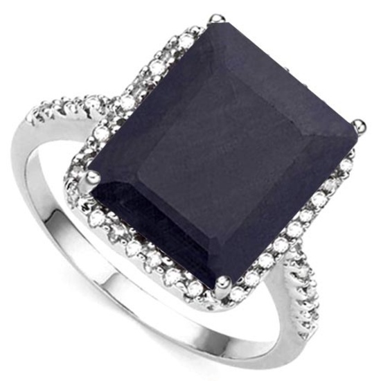 7.03 CTW BLACK SAPPHIRE & (22 PCS) DIAMOND 10KT SOLID WHITE GOLD RING