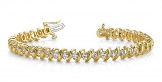 14KT YELLOW GOLD 1 CTW G-H SI2/SI3 FACETED SPIRAL LINK DIAMOND TENNIS BRACELET