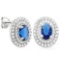 2 CTW CREATED BLUE SAPPHIRE & 3/5 CTW (60 PCS) FLAWLESS CREATED DIAMOND 925 STERLING SILVER EARRINGS