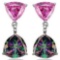 2 CTW CREATED PINK SAPPHIRE & 2 1/3 CTW MYSTIC GEMSTONE 925 STERLING SILVER EARRINGS