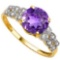 1.9 CTW GENUINE AMETHYST & GENUINE DIAMOND (12 PCS) 10KT SOLID YELLOW GOLD RING