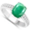 3.40 CTW Genuine Emerald And Diamond 14K W Gold Ring
