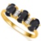 1.95 CTW GENUINE BLACK SAPPHIRE & GENUINE DIAMOND (4 PCS) 10KT SOLID YELLOW GOLD RING
