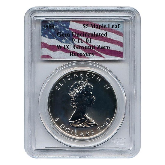 Certified 1989 Silver Maple Leaf 1 oz Gem Uncirculated WTC Ground Zero Recovery PCGS