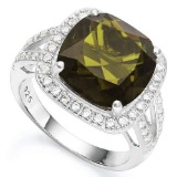 6 2/5 CTW CREATED GREEN SAPPHIRE & 1/2 CTW CREATED WHITE SAPPHIRE 925 STERLING SILVER RING