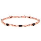 4.12 CTW MID NIGHT BLACK SAPPHIRE 925 STERLING SILVER RED GOLD PLATED BRACELETT