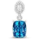 4.30 CTW Genuine Aquamarine And Diamond 14K White Gold Pendant