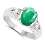 2.70 CTW Genuine Emerald And Diamond 14K White Gold Ring