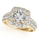 CERTIFIED 18K YELLOW GOLD 1.48 CT G-H/VS-SI1 DIAMOND HALO ENGAGEMENT RING