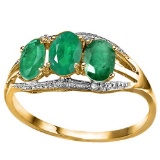 1.3 CTW GENUINE EMERALD & GENUINE DIAMOND (2 PCS) 10KT SOLID YELLOW GOLD RING