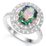 3 CTW GREEN MYSTIC GEMSTONE & 1/5 CT CREATED WHITE SAPPHIRE 925 STERLING SILVER RING