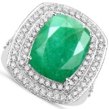 0.6 CTW Genuine Emerald And Diamond 14K W Gold Ring