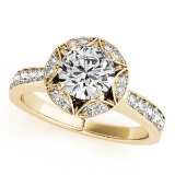 CERTIFIED 18K YELLOW GOLD 1.30 CT G-H/VS-SI1 DIAMOND HALO ENGAGEMENT RING