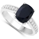 4.30 CTW Genuine Black Sapphire And Diamond 14K w Gold Rings