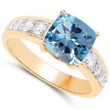 1.28 CTW Genuine Aquamarine And Diamond 14K Y Gold Rings