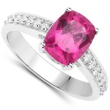 5.24 CTW Genuine Pink troumaline And Diamond 14K W Gold Ring