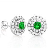 3/4 CTW CREATED EMERALD & 1/2 CTW (56 PCS) FLAWLESS CREATED DIAMOND 925 STERLING SILVER EARRINGS