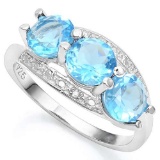 3.00 CTW CREATED BLUE TOPAZ & GENUINE DIAMOND 925 STERLING SILVER RING