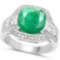 5.80 CTW Genuine Emerald And Diamond 14K W Gold Ring