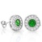 1 1/5 CTW CREATED EMERALD & 1/4 CTW (28 PCS) FLAWLESS CREATED DIAMOND 925 STERLING SILVER EARRINGS