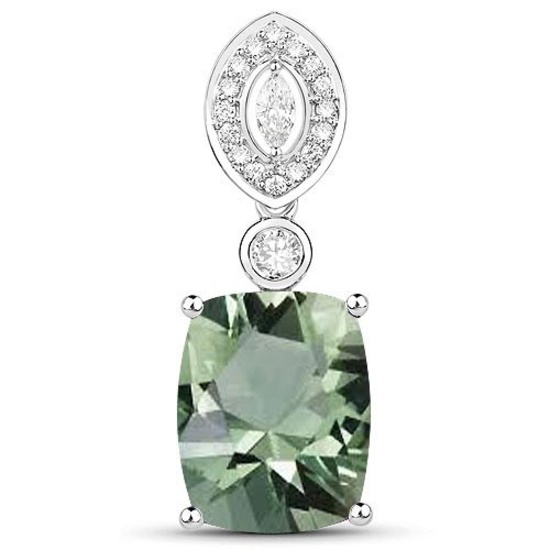 4.30 CTW Genuine Green Amethyst And Diamond 14K White Gold Pendant