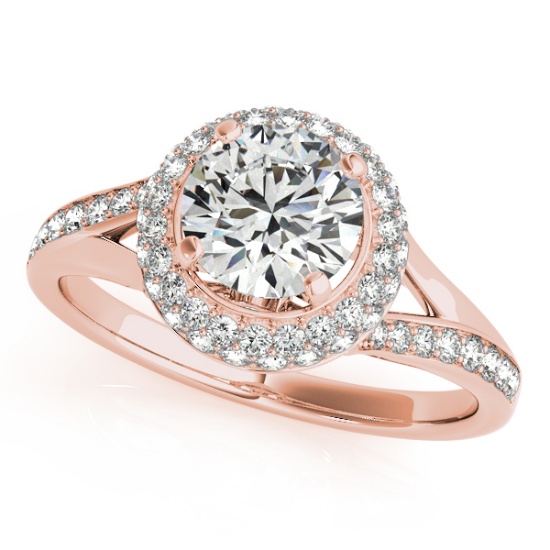 CERTIFIED 18K ROSE GOLD 0.97 CT G-H/VS-SI1 DIAMOND HALO ENGAGEMENT RING