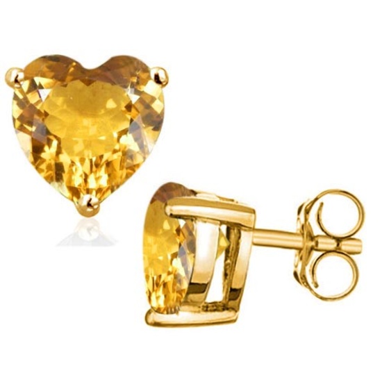 1.4 CTW CITRINE 10K SOLID YELLOW GOLD HEART SHAPE EARRING