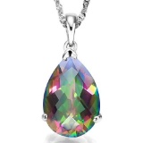 0.7 CTW MYSTICS GEMSTONE 10K SOLID WHITE GOLD PEAR SHAPE PENDANT