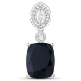 4.30 CTW Genuine Black Sapphire And Diamond 14K White Gold Pendant