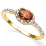 0.65 CTW GENUINE GARNET & GENUINE DIAMOND (24 PCS) 10KT SOLID YELLOW GOLD RING