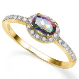 0.4 CTW MYSTIC GEMSTONE & GENUINE DIAMOND (24 PCS) 10KT SOLID YELLOW GOLD RING