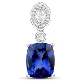 5.18 CTW Genuine Blue Sapphire And Diamond 14K White Gold Pendant